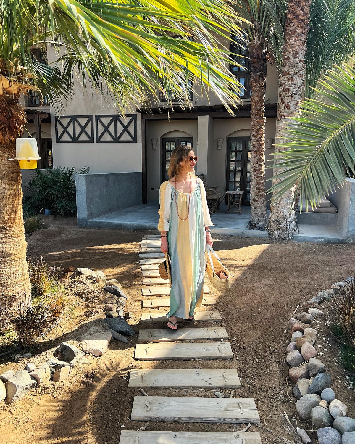 ECLECTIC MUSSELIN DRESS WITH BROAD CLEAVAGE “STRIPES"