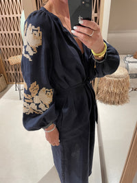 LINEN DRESS "FLEUR" NAVY
