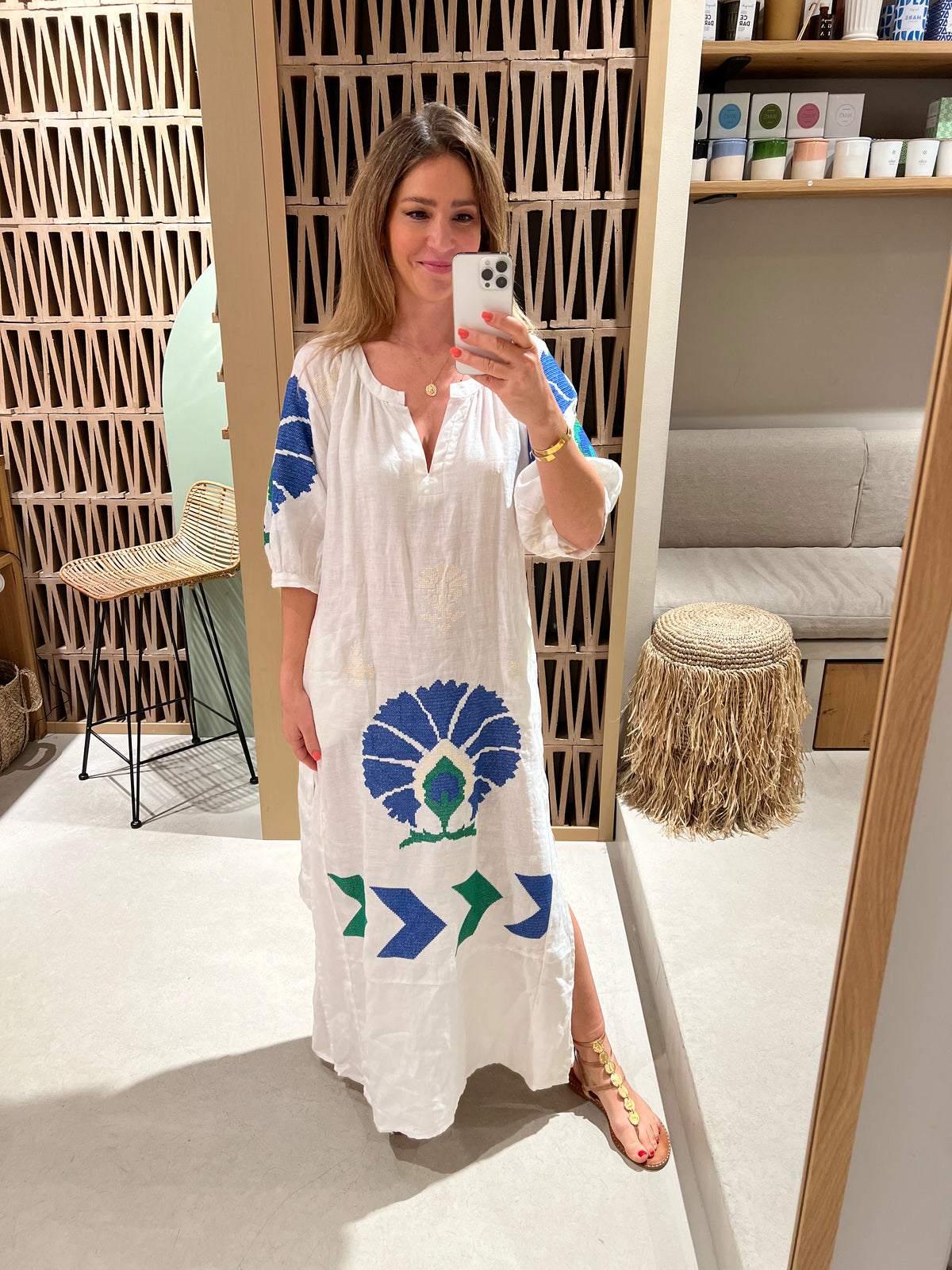 LONG LINEN DRESS "PEACOCK"
