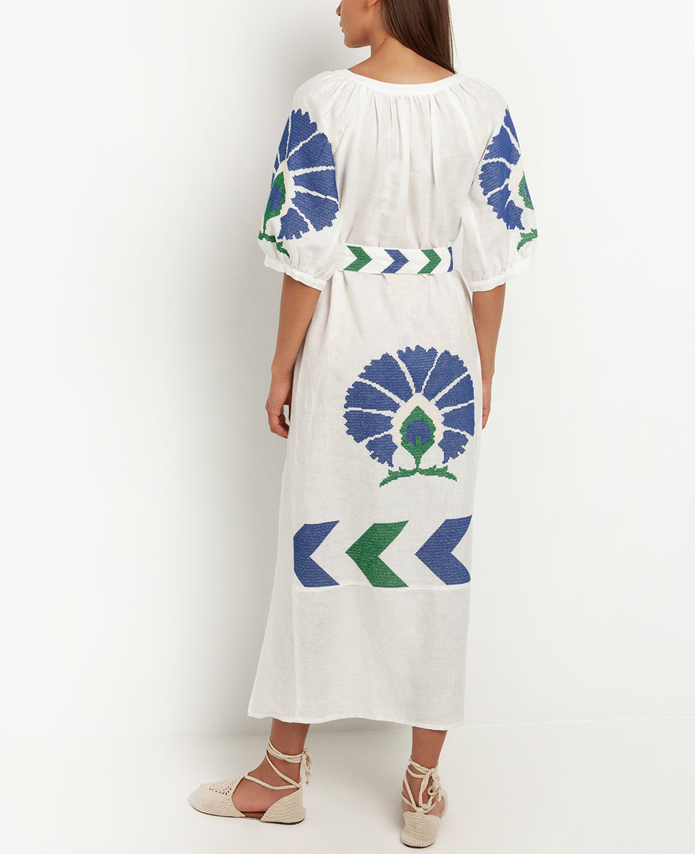 LONG LINEN DRESS "PEACOCK"