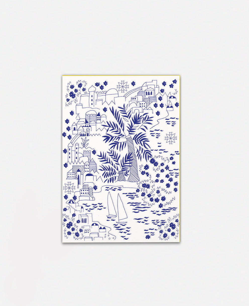 LETTERPRESS CARD "EIN TAG AM MEER" BLUE/NEONORANGE