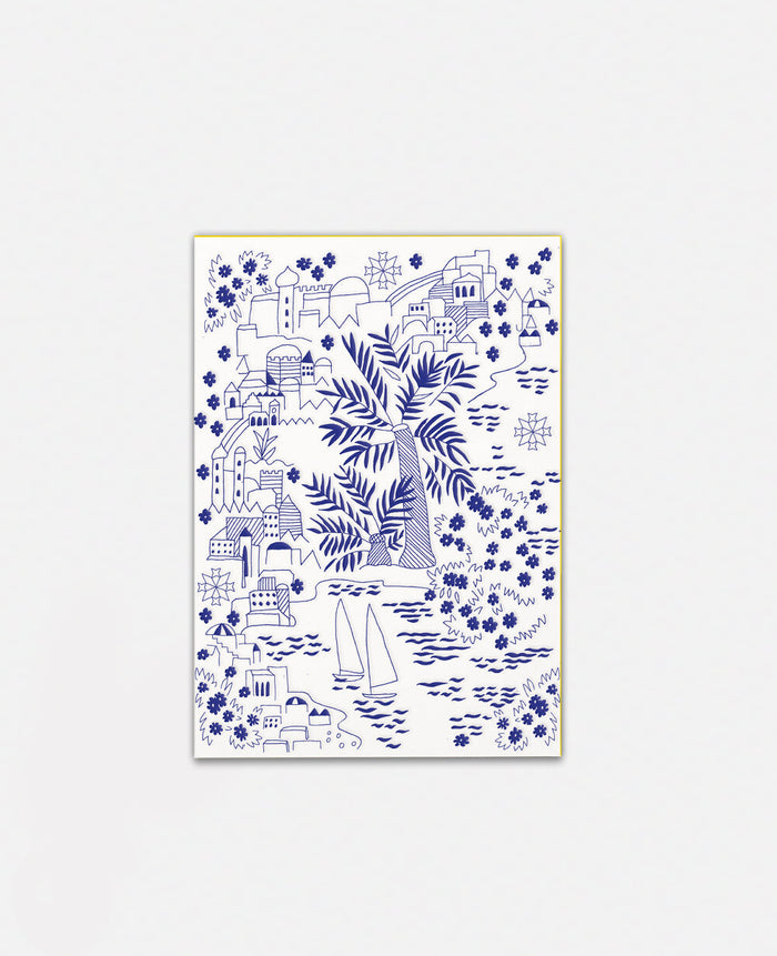 LETTERPRESS CARD "EIN TAG AM MEER" BLUE/NEONORANGE