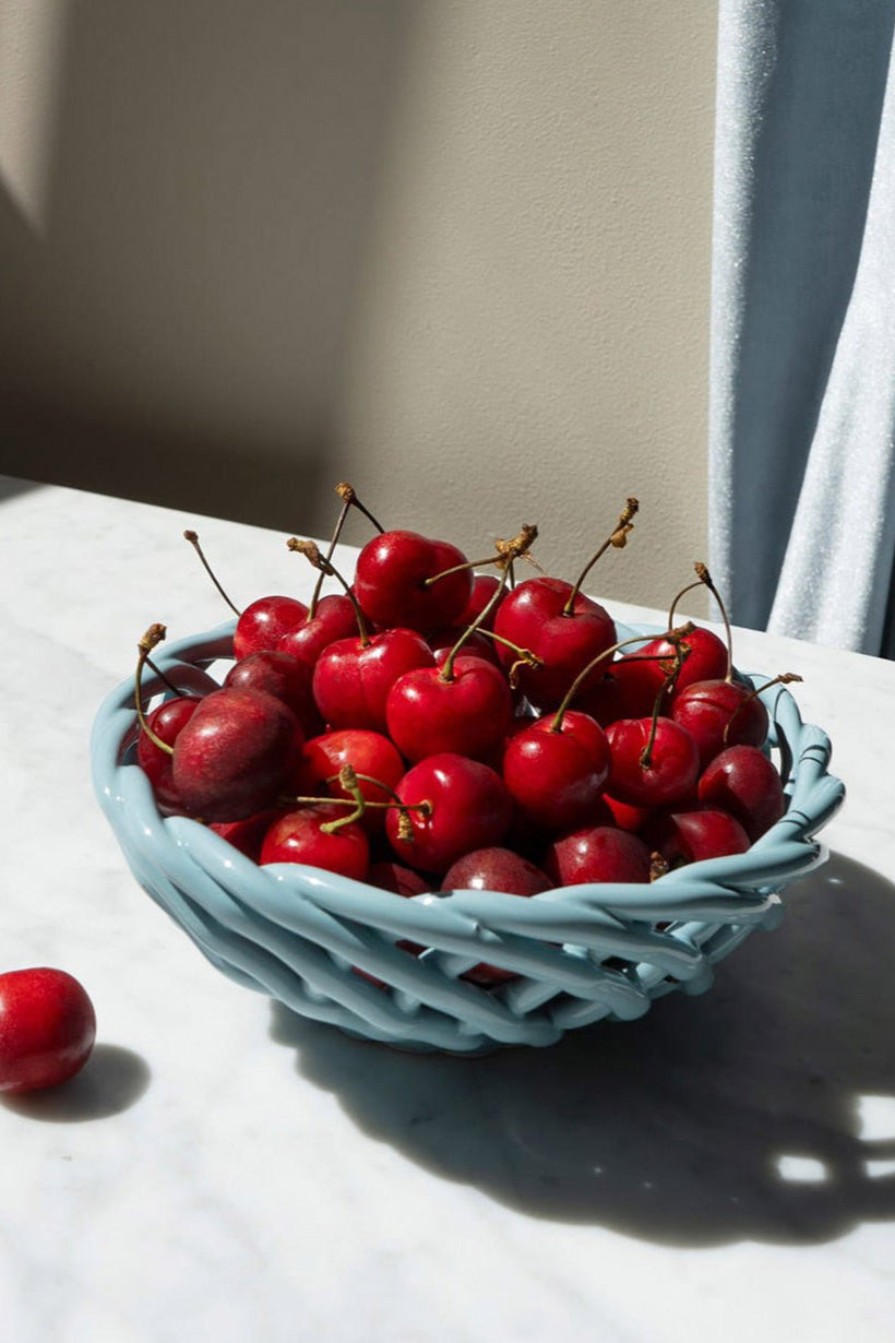 CERAMIC BASKET "SICILIA" SMALL - LIGHT BLUE