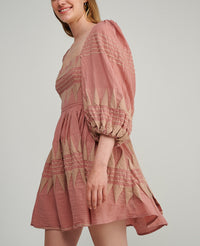 SHORT DRESS WITH OPEN BACK "CRETA" ROSEWOOD/BEIGE