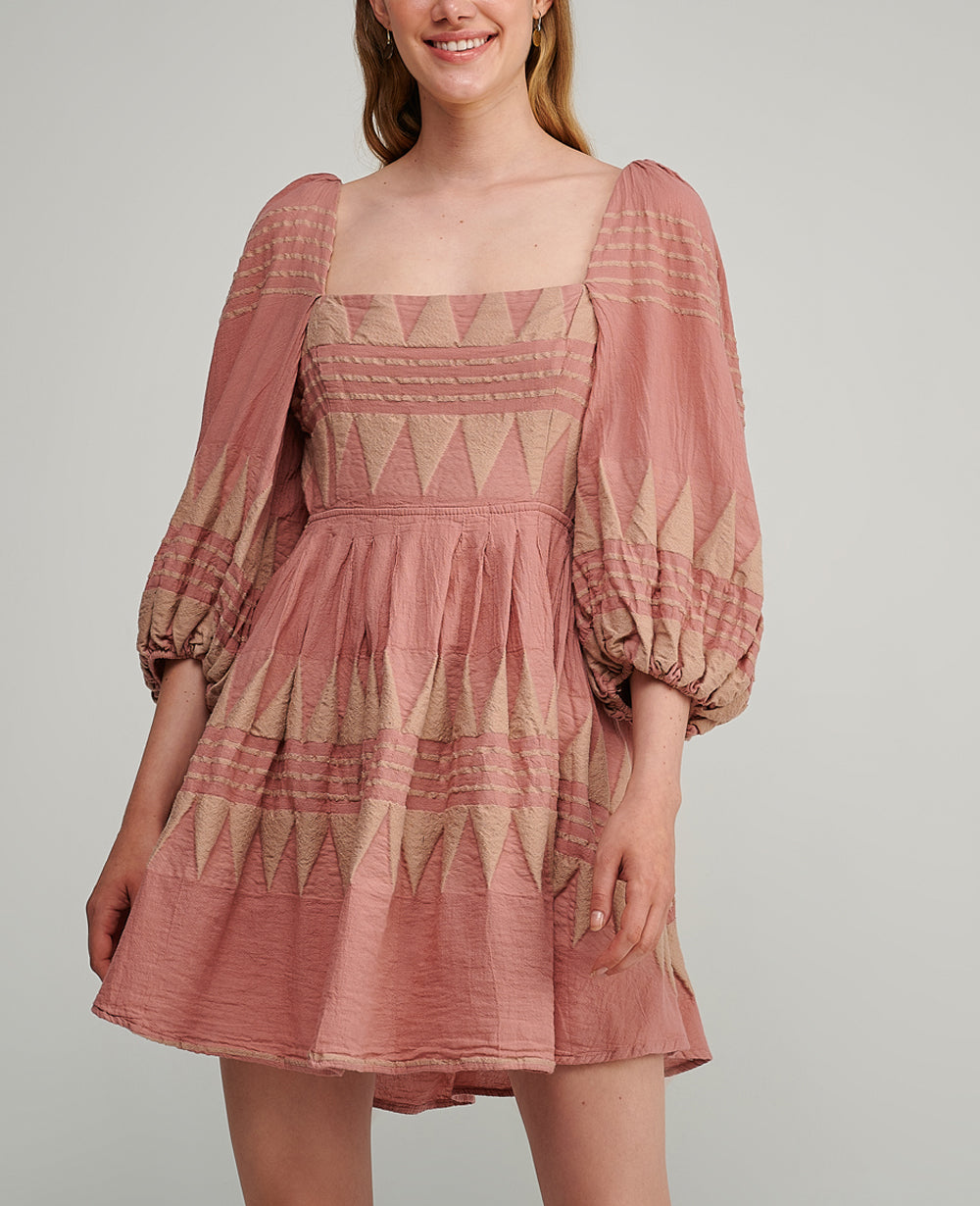 SHORT DRESS WITH OPEN BACK "CRETA" ROSEWOOD/BEIGE