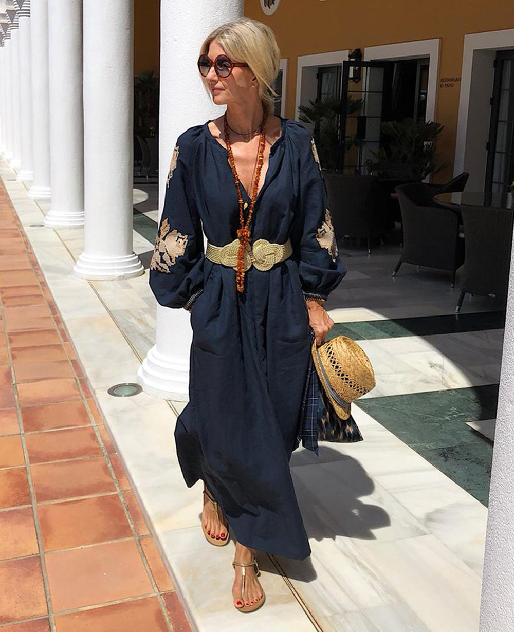 LINEN DRESS "FLEUR" NAVY