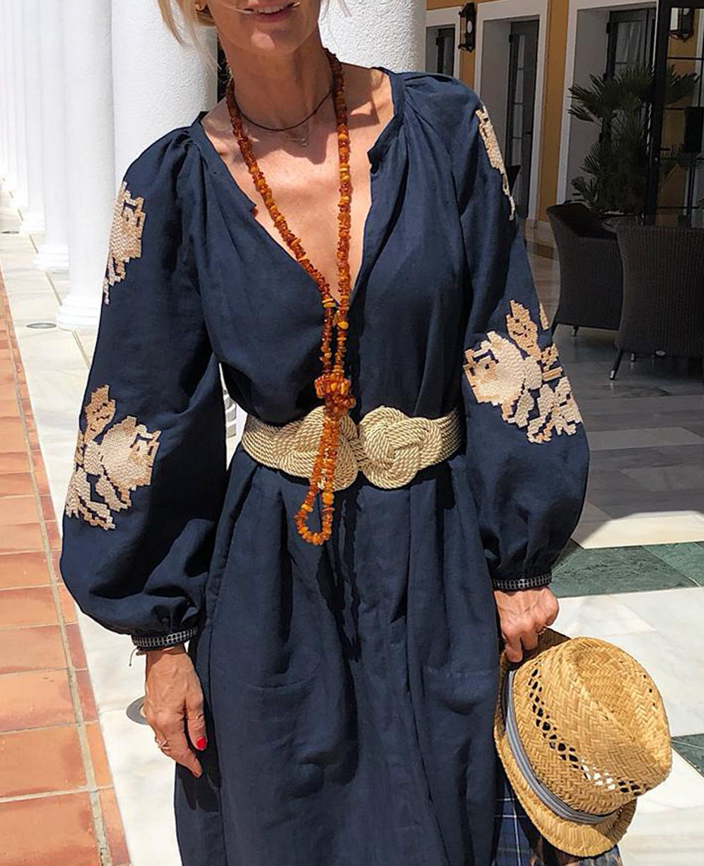 LINEN DRESS "FLEUR" NAVY