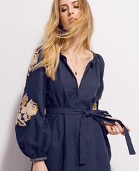 LINEN DRESS "FLEUR" NAVY