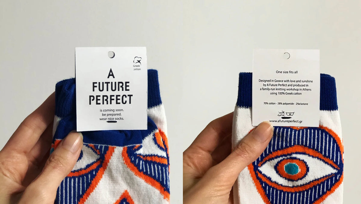 SOCKS "EYE - HEART" BLUE/ORANGE/WHITE