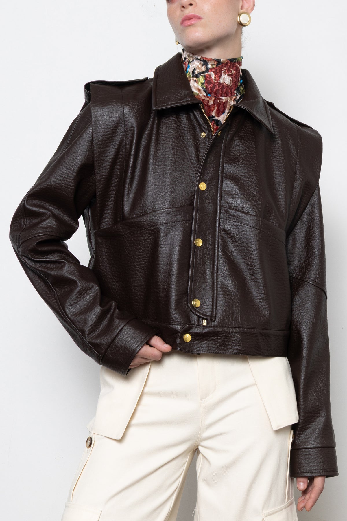 STRUCTURED FAUX LEATHER JACKET CHOCOLATE