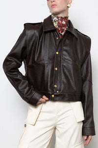 STRUCTURED FAUX LEATHER JACKET CHOCOLATE