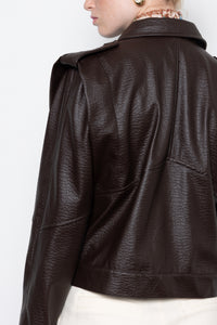 STRUCTURED FAUX LEATHER JACKET CHOCOLATE