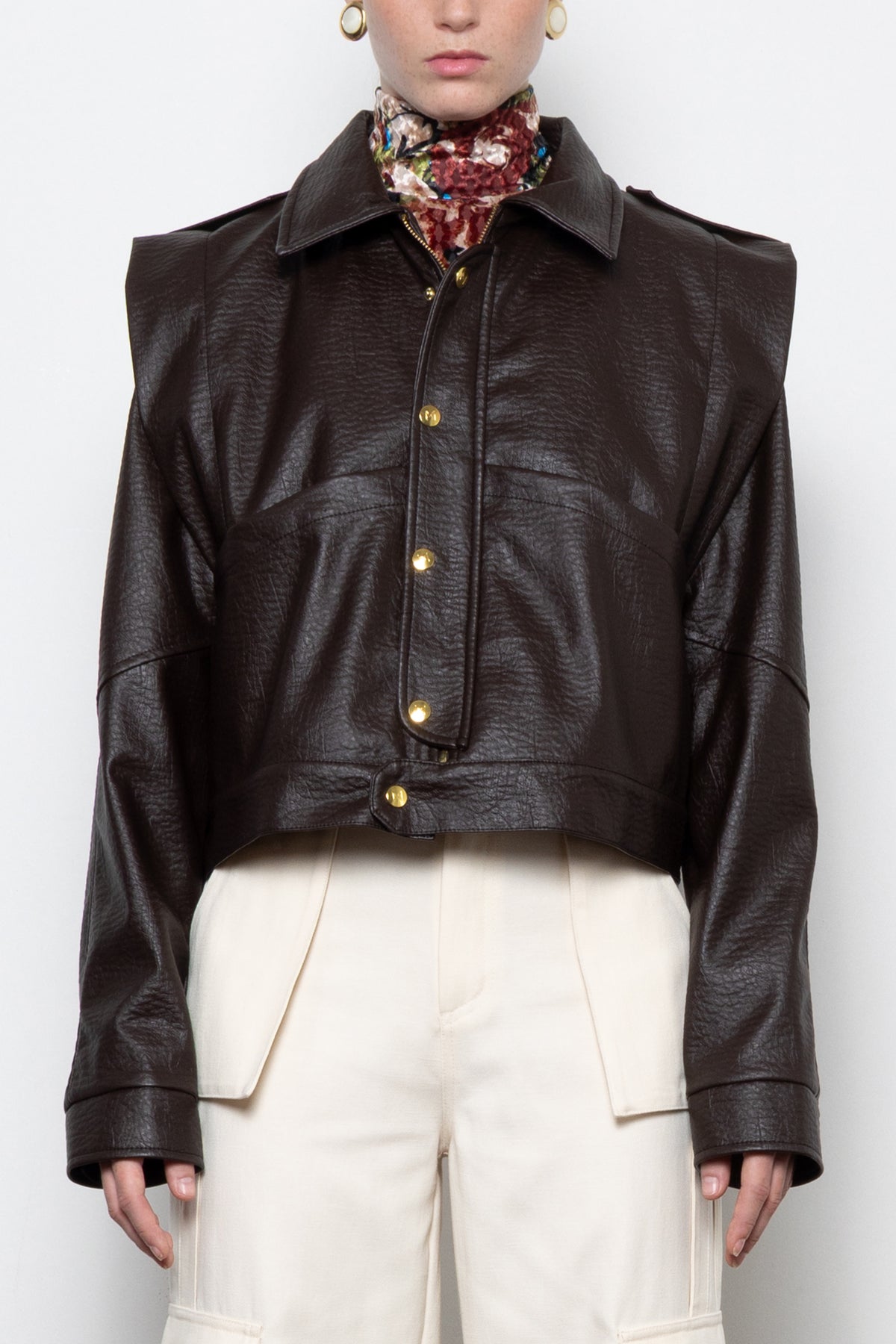 STRUCTURED FAUX LEATHER JACKET CHOCOLATE