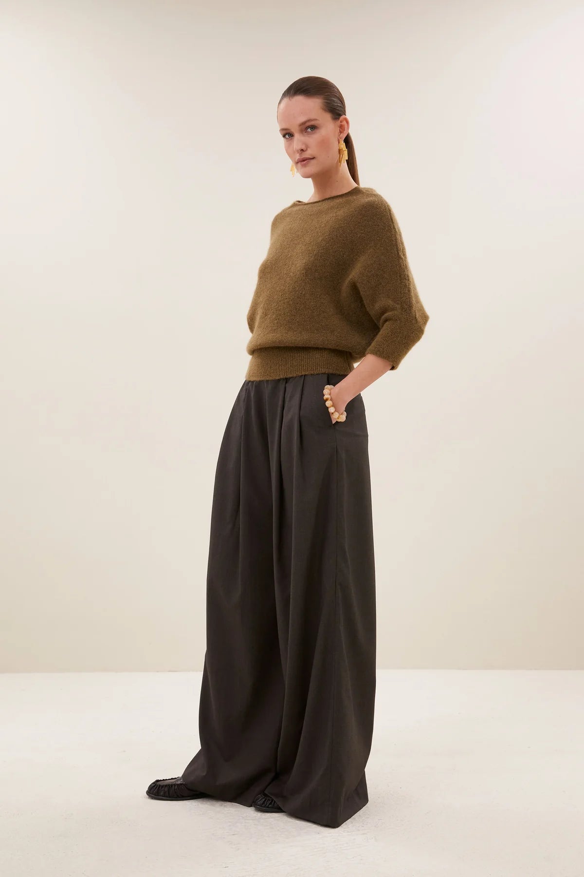 OVERSIZED ALPACA PULLOVER "KYOTO" GOLDEN OLIVE