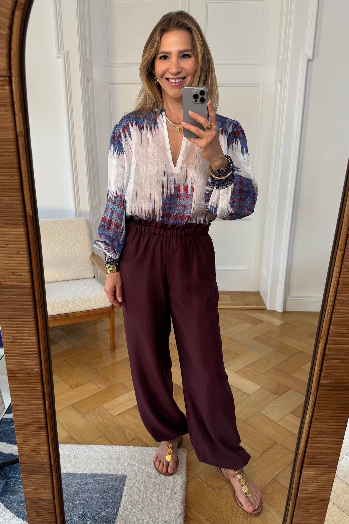 LIGHT BALLOON LEG PANTS "SILKSTONE" GRENADINE