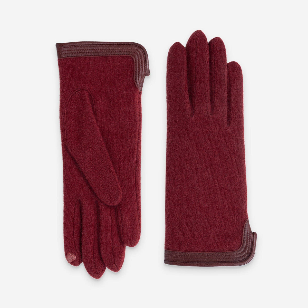 GLOVES MERINOWOOL LEATHER BORDER TOUCHSCREEN "BORDEAUX"