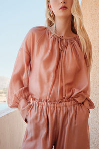 OVERSIZED TRANSPARENT BLOUSE "SILKSTONE" POWDER