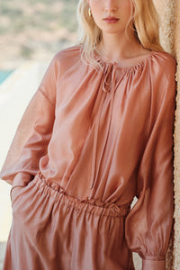 OVERSIZED TRANSPARENT BLOUSE "SILKSTONE" POWDER