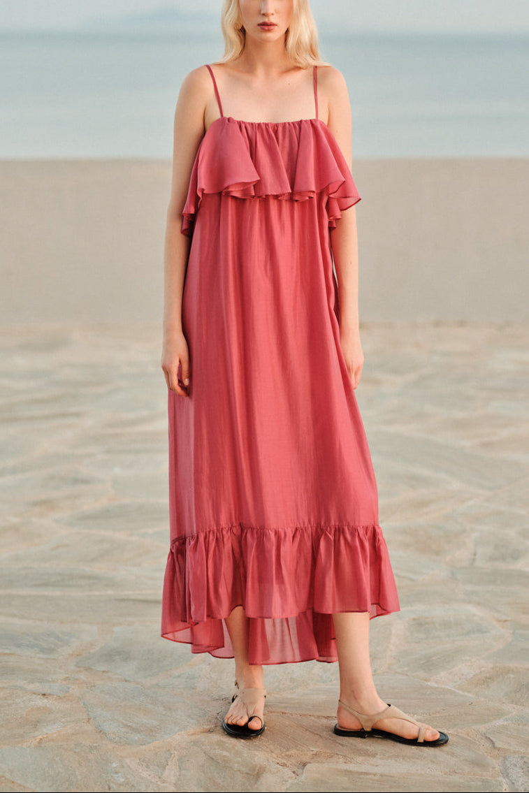 MAXI DRESS WITH RUFFLES "AURA“ ROSEWINE