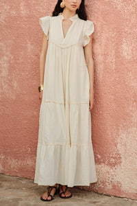 LONG COTTON LACE GAZE DRESS "REVERIE" OFFWHITE