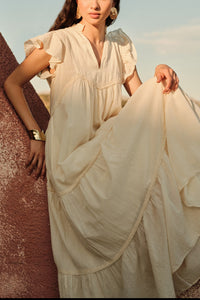 LONG COTTON LACE GAZE DRESS "REVERIE" OFFWHITE