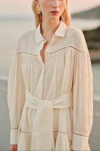 SHORT OVERSIZED GAUZE DRESS WITH BELT OFFWHITE