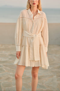 SHORT OVERSIZED GAUZE DRESS WITH BELT OFFWHITE