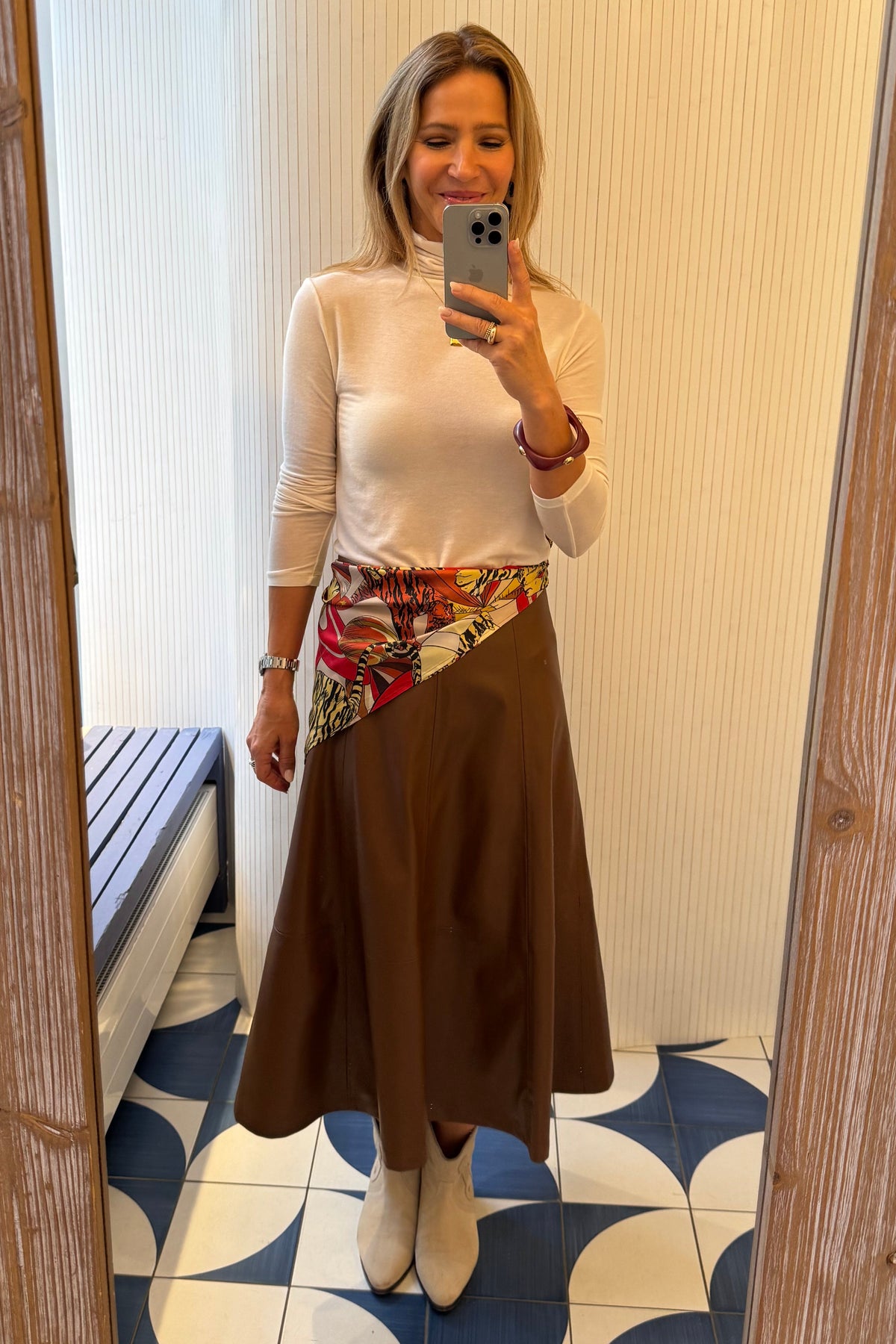 VEGAN LEATHER SKIRT NOUGAT