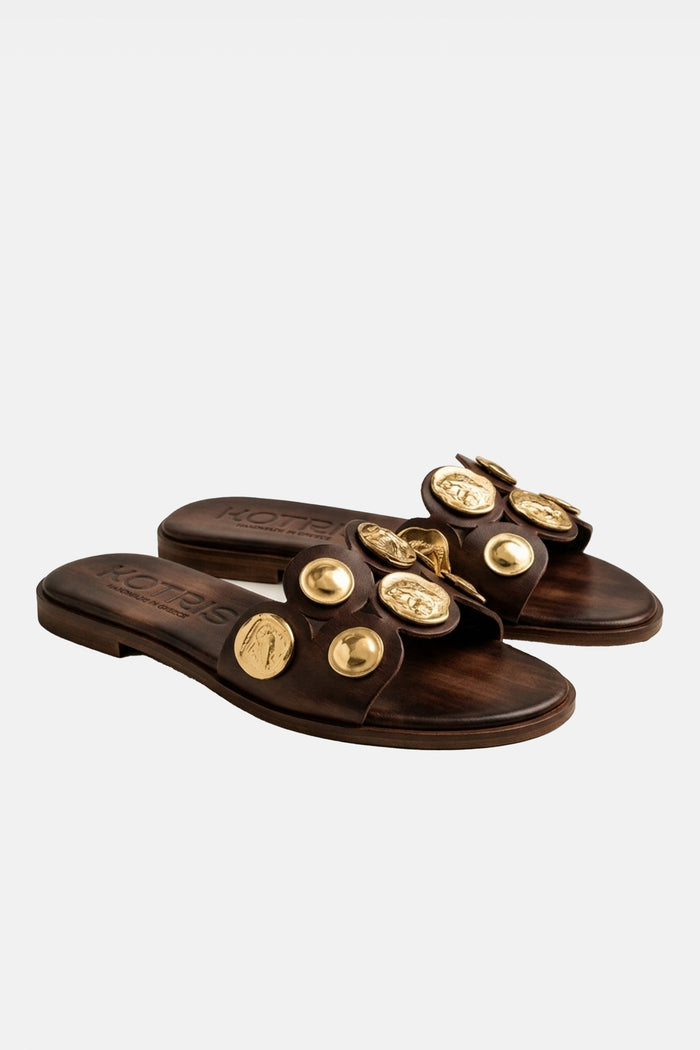 SLIDE SANDALS CHOCOLATE/GOLD
