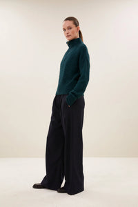 OVERSIZED PULLOVER WITH ZIPPER FOREST GREEN