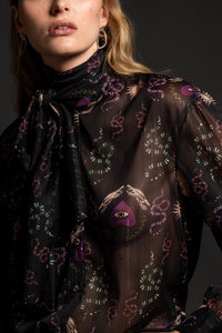 TRANSPARENT BLOUSE "INCARNATION" BLACK/MULTICOLOR