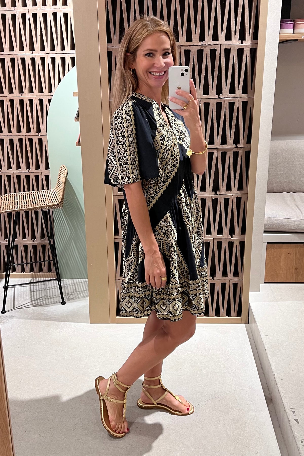 SHORT OVERSIZED DRESS "EMBROIDERED" BLACK/GOLD