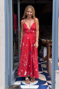 STRAPPY MIDI DRESS "IRIANA" RED/BOATS