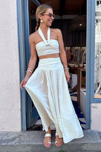 SLITTED MUSSELINE MAXI SKIRT "SYMI" NATURAL