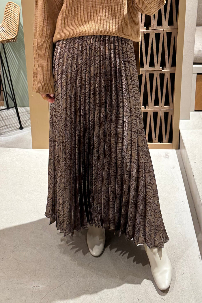 PLEATED MIDI SKIRT "SNAKE" SILVER/BROWN