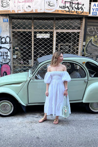 SMOCKED OFF-SHOULDER MIDI DRESS "OPHELIA" WHITE