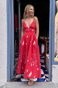STRAPPY MIDI DRESS "IRIANA" RED/BOATS