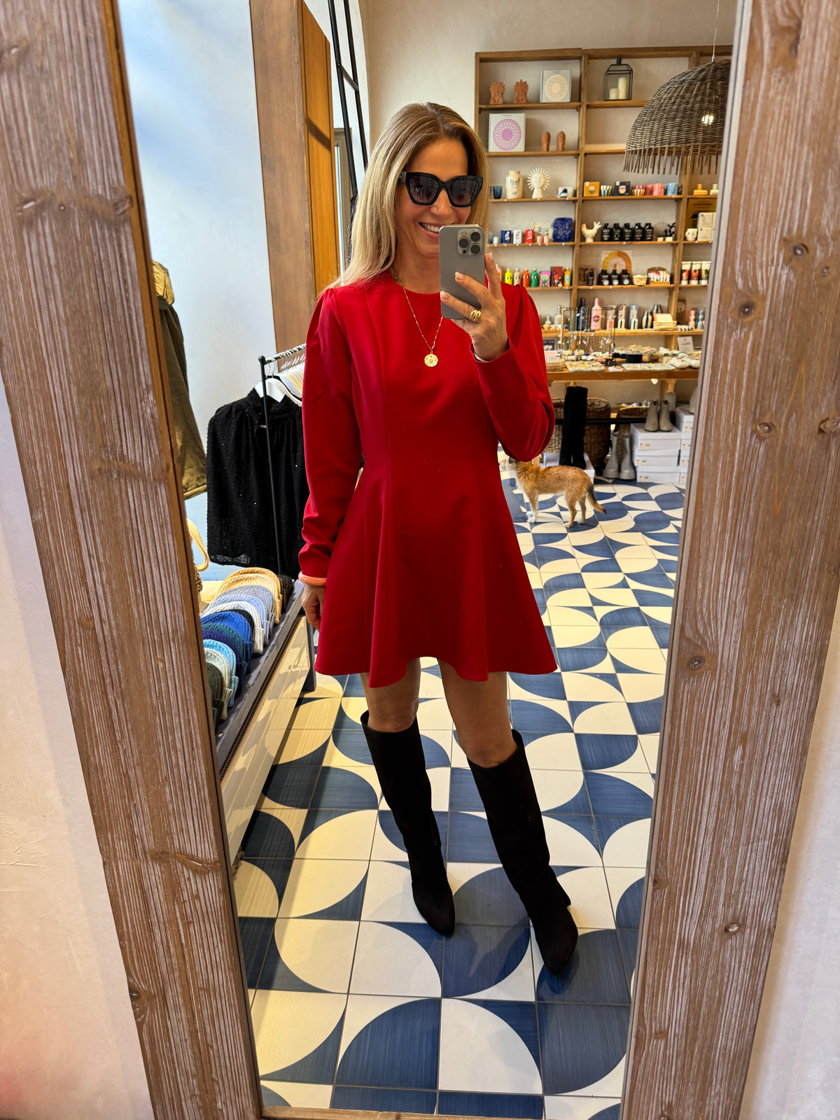 FITTED MINI DRESS HOT RED