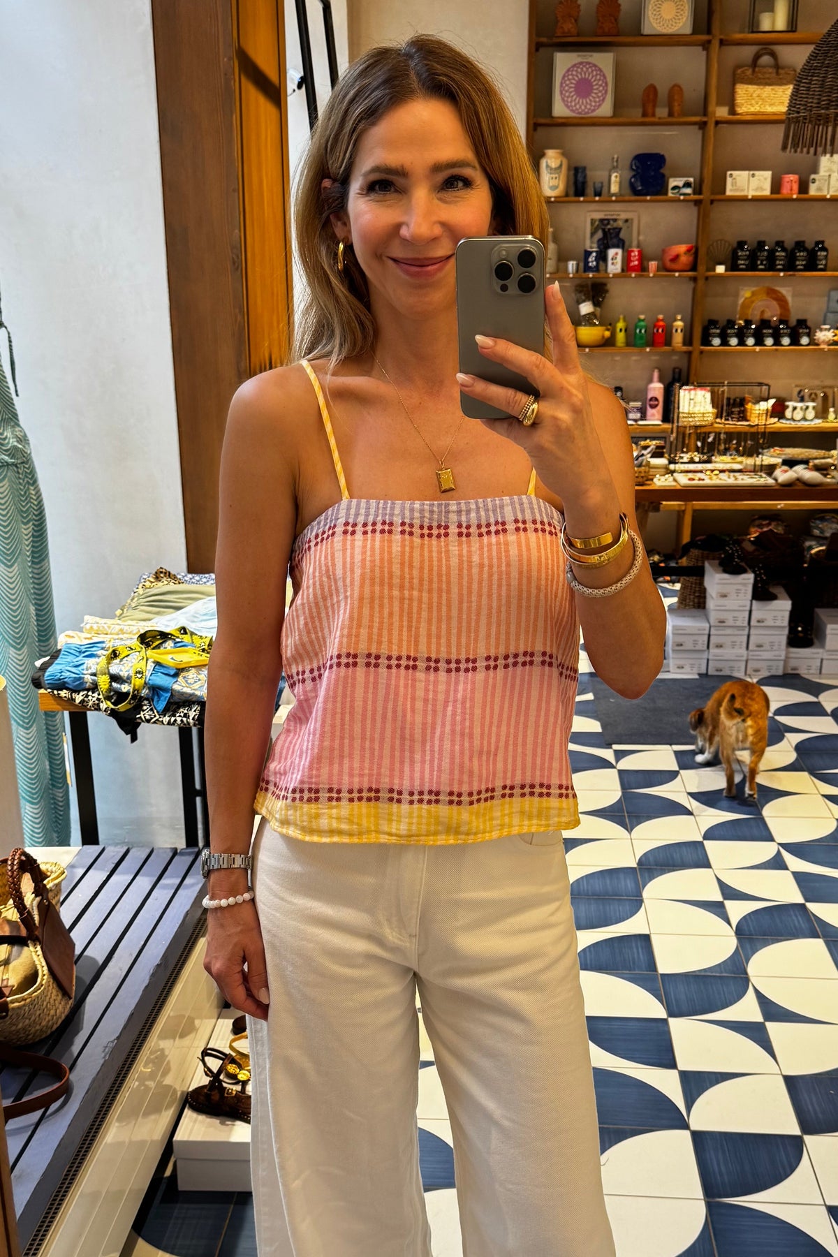 WOVEN STRAPPY TOP "LEROS" MULTICOLOR