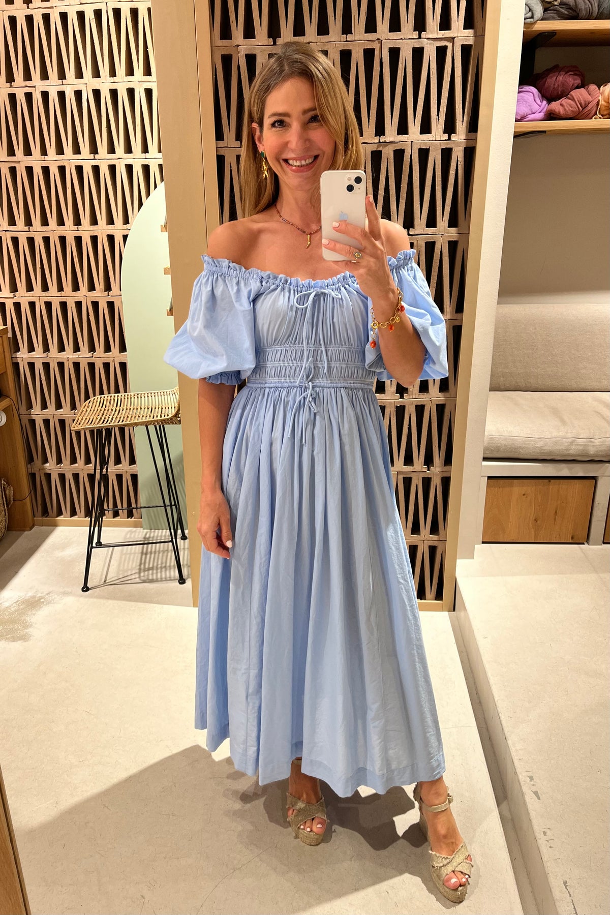 OFF-SHOULDER MIDI DRESS "ELENA" POWDER BLUE