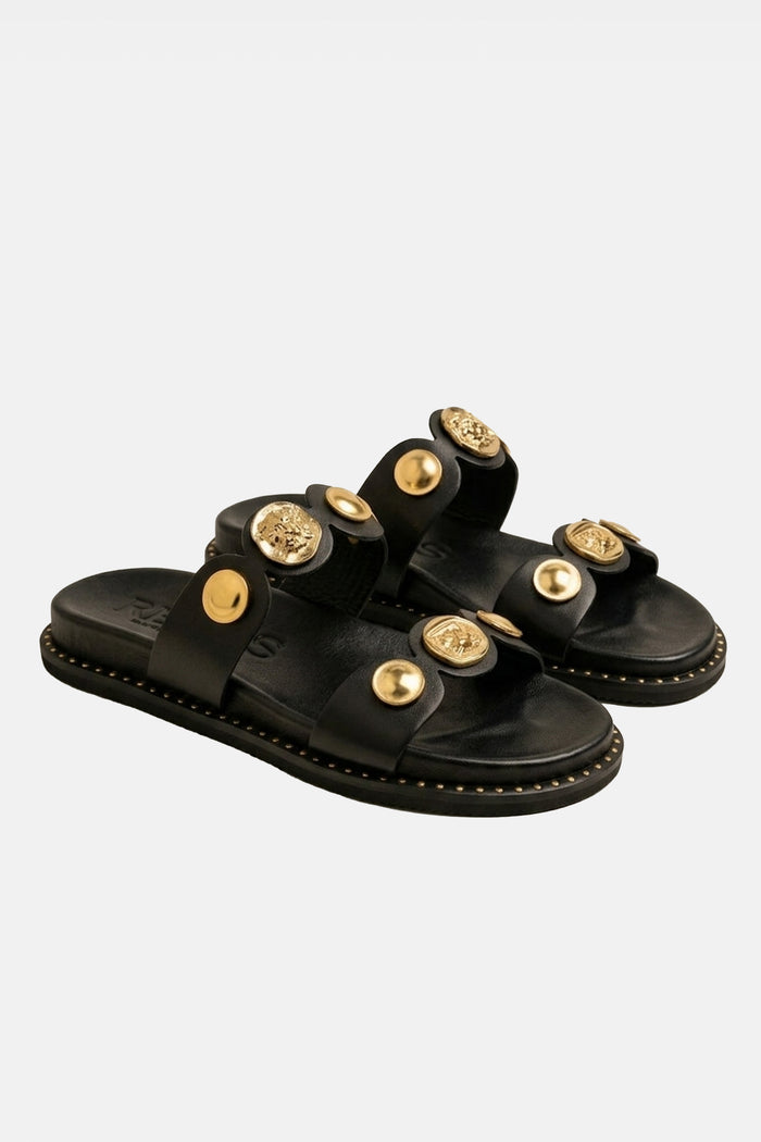 PLATEAU SLIDE SANDALS BLACK/GOLD