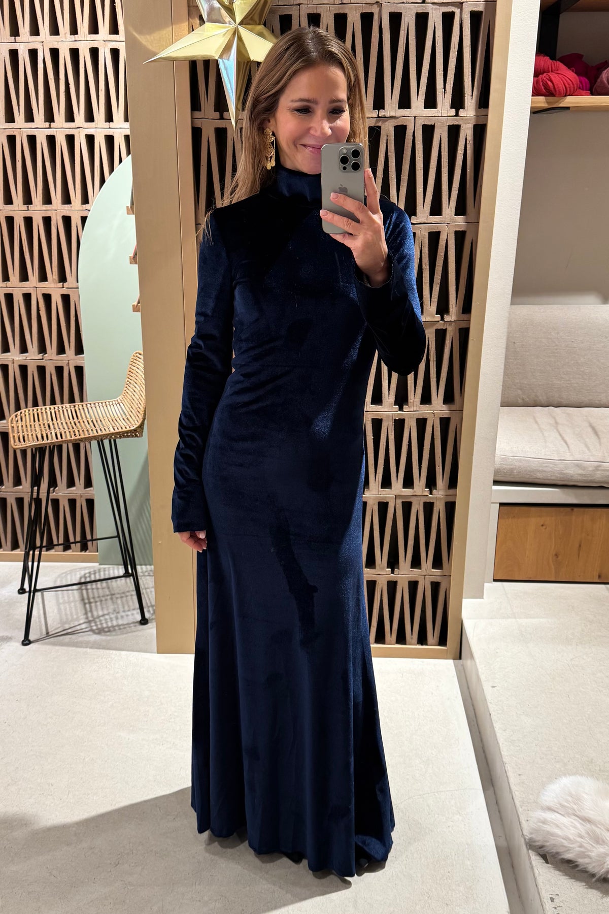 LONG VELVET DRESS MIDNIGHT BLUE