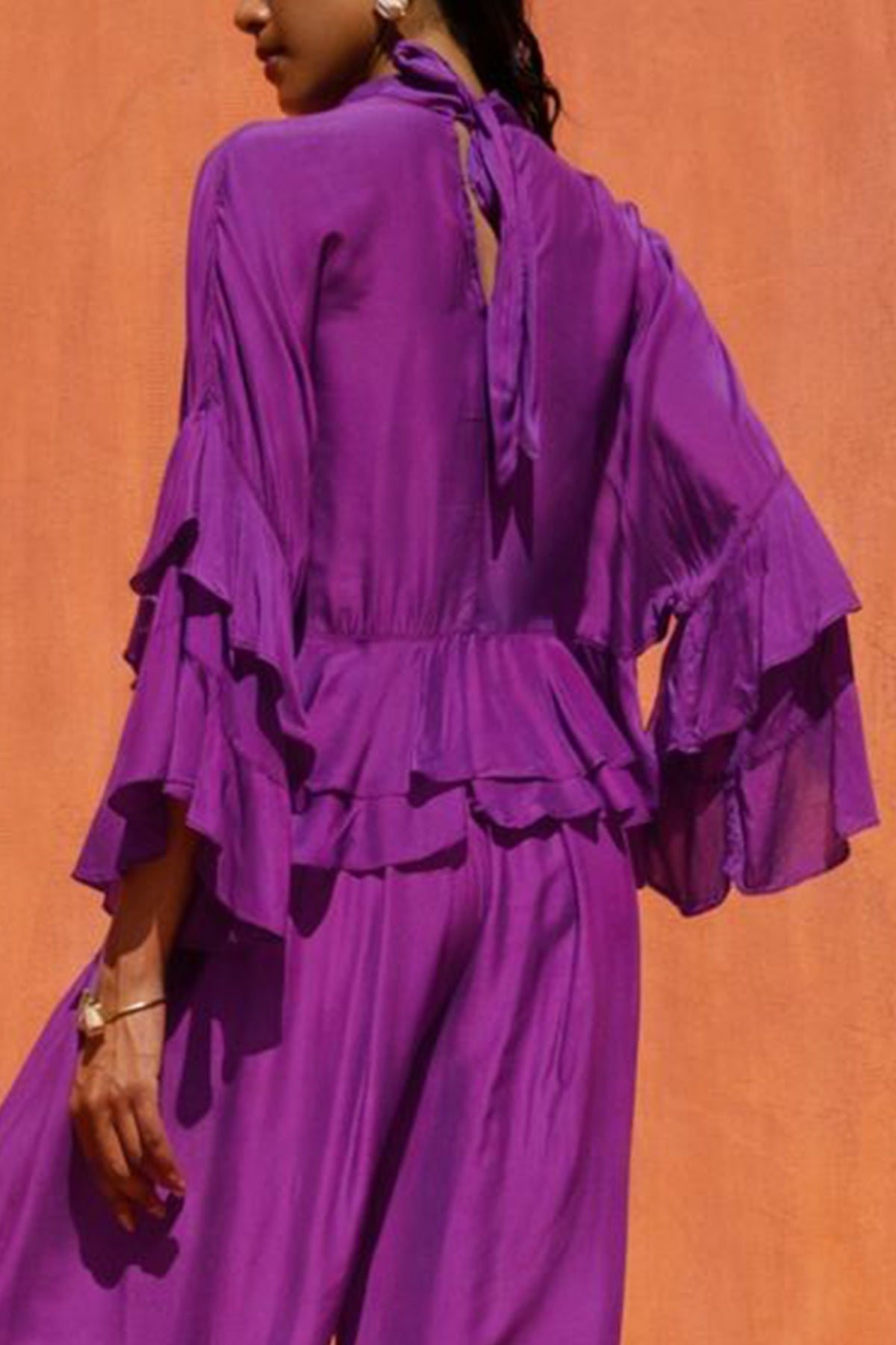 VISCOSE/SILK BLOUSE WITH RUFFLES PURPLE