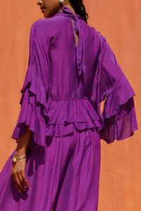 VISCOSE/SILK BLOUSE WITH RUFFLES PURPLE
