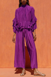 VISCOSE/SILK BLOUSE WITH RUFFLES PURPLE