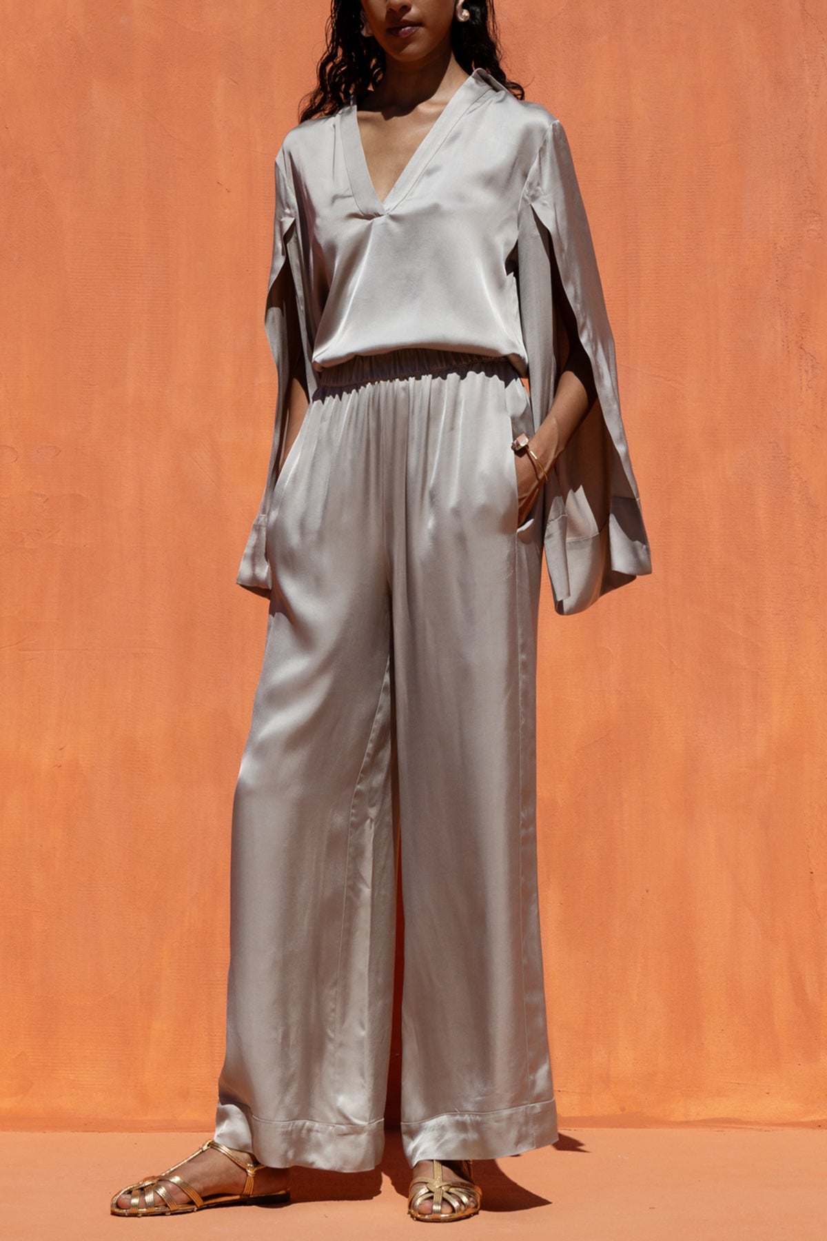 AIRY VISCOSE/RAYON PANTS LIGHT GREY