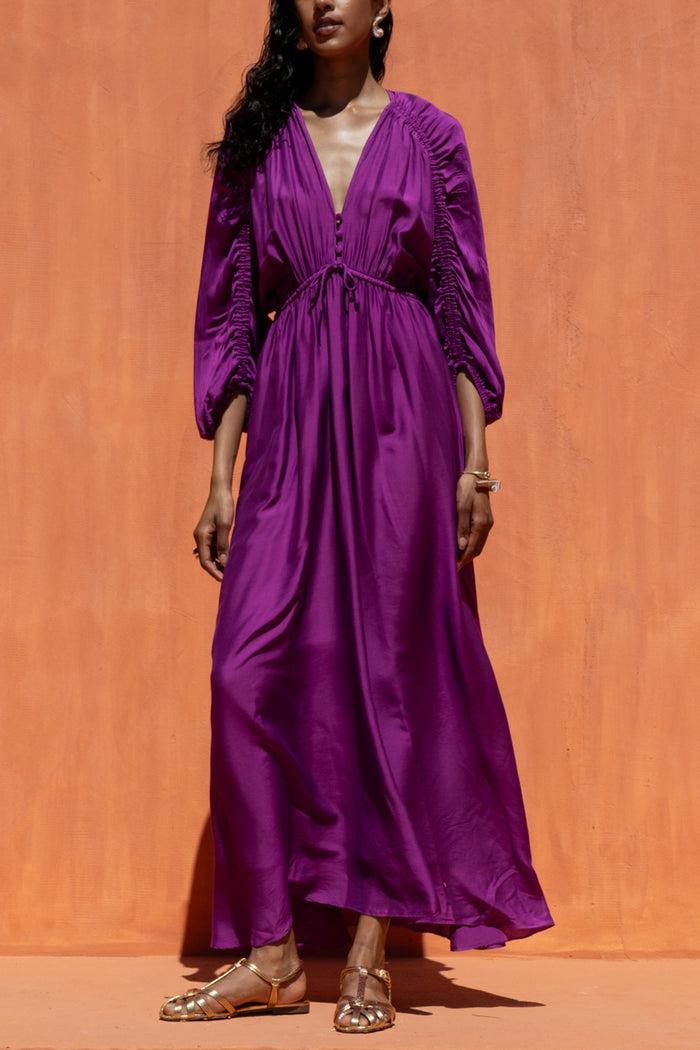 LONG SILK/VISCOSE DRESS PURPLE