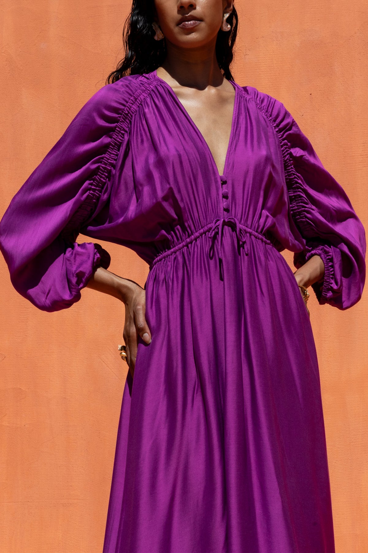 LONG SILK/VISCOSE DRESS PURPLE
