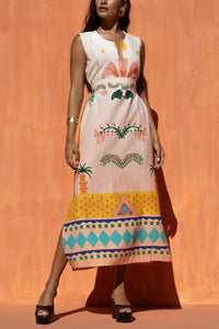 SLEEVELESS MIDI KAFTAN DRESS "POSITANO" MULTICOLOR