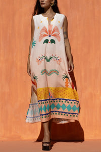 SLEEVELESS MIDI KAFTAN DRESS "POSITANO" MULTICOLOR